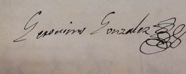 Rúbrica de Gerónimo González de Gaspar (Maestro Alarife) extraída de los documentos (ADPT, signatura Leg. 2854/9)
